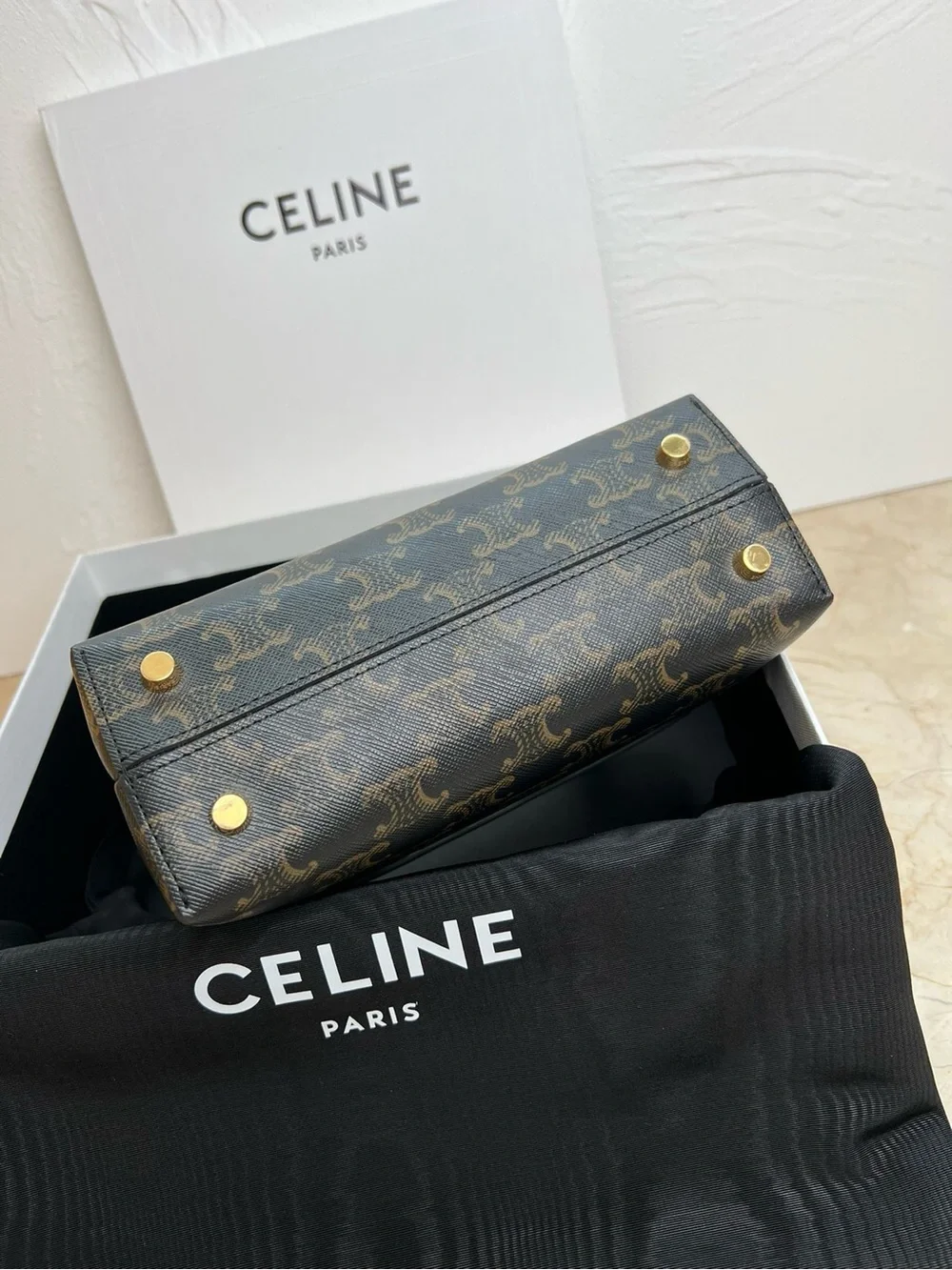 Celine Triomphe Top Handle Satchel in Brown with Gold Hardware